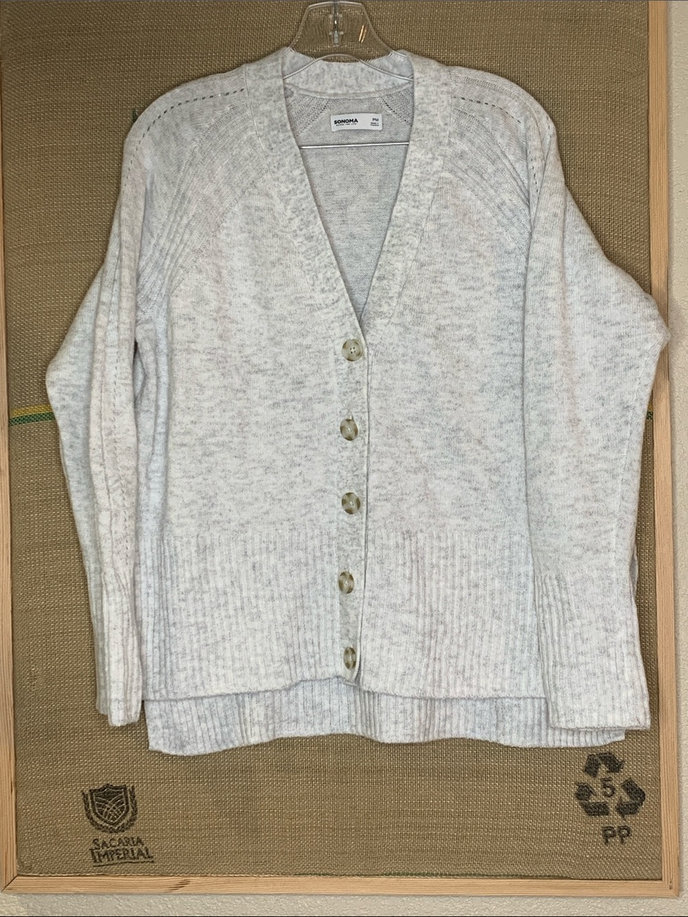 Sonoma Light Heather Gray Button-Front Cardigan